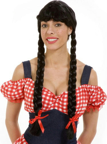 Farm Girl Adult Costume Long Black Wig with Braids
