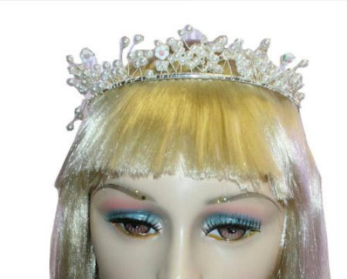 Tiara with Plastic Pearls and Flowers Costume Accessory