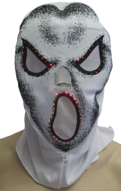 White Fiber Optic Skull Hood Costume Accessory