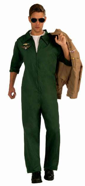 Men's Green Aviator Pilot Jumpsuit Adult Costume