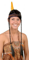 Indian Headband With Braids and Feather