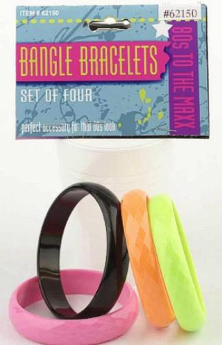 80's Straight Bangle Bracelets Set of 4 Pink Black Orange Neon Green