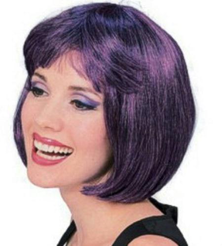 Purple and Black Supermodel Short Bob Wig with Bangs