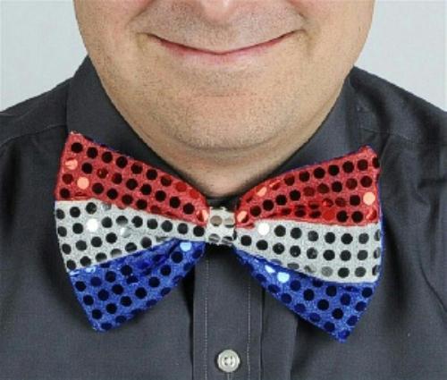 Red Silver and Blue Glitz 'N Gleam Sequin Bow Tie Costume Accessory 4th of July