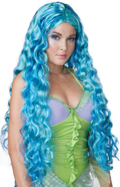 Aqua and Blue Sea Siren Mermaid Long Curly Costume Wig