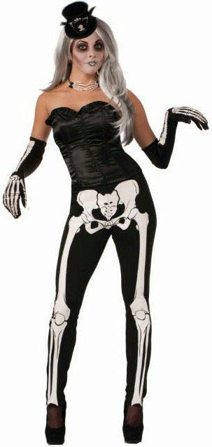 Sassy Skeleton Womens Black Costume Leggings with Bone Print