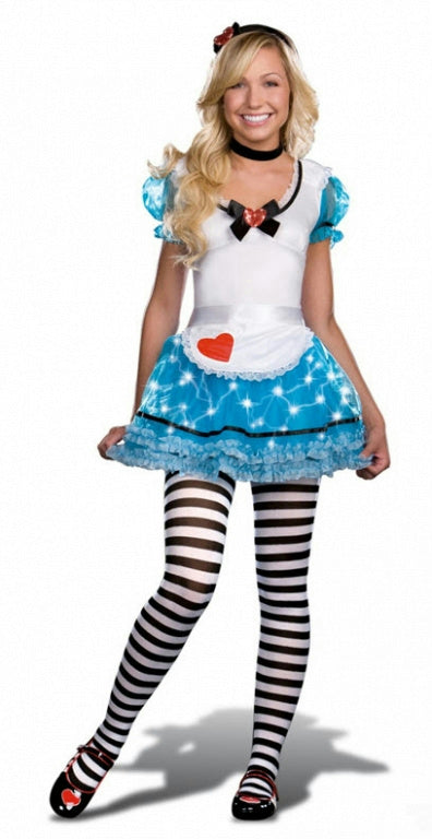 Juniors Wonderland's De-Light 4 Piece Knit Apron Style Dress Alice Teen Costume