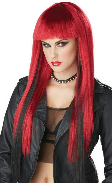 Dark Red with Black Chopstix Anime Adult Long Straight Costume Wig with Bangs