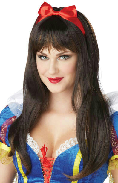 Enchanted Tresses Snow White Long Brown Copper Brunette Costume Wig with Bow