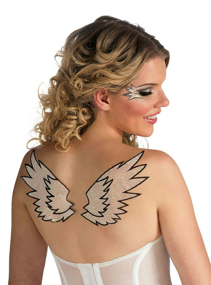 Peel and Stick White Angel Wings Glitter Fake Temporary Tattoos