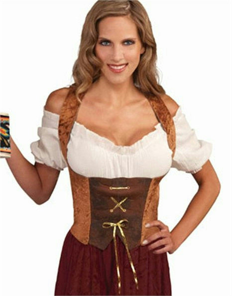 Womens Large Brown Renaissance Maiden Corset Top Adult Costume