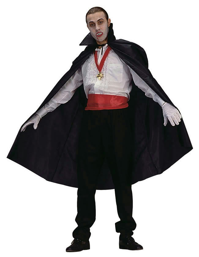 Black Polyester Vampire Disguise Cape 45" Long Full Length with Collar 75051