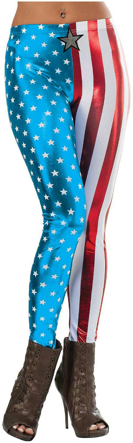 Shiny Patriotic Women's Marvel Universe Captain America Adult Metallic Leggings