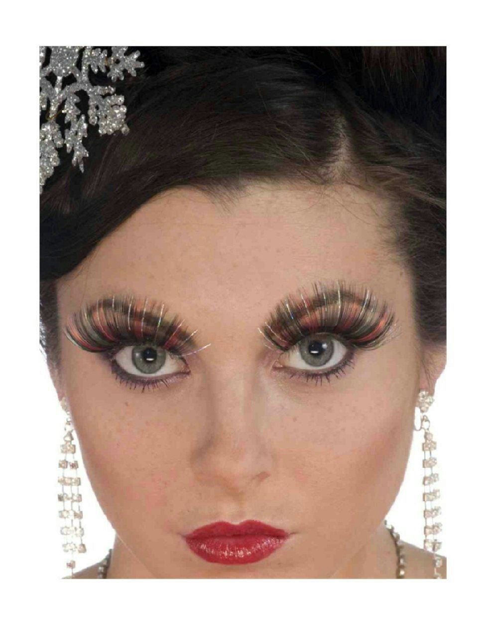 Women's Sexy Black Red and Green Tinsel Christmas Costume False Eyelashes