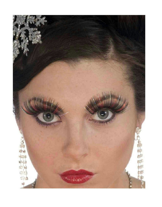 Women's Black Red and Green Tinsel Christmas Costume False Eyelashes