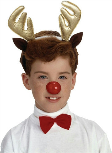 Child Reindeer Antlers Headpiece Bow Tie and Nose Costume Accessory Kit