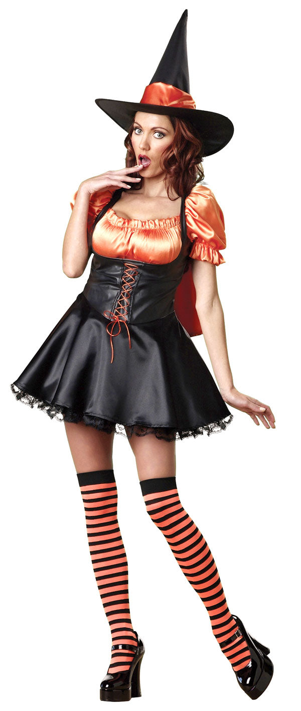 Wicked Wishes Orange and Black Sexy Womens Adult Witch Costume Size XS