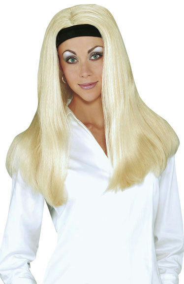 Long Blonde All American Girl Wig with Attached Black Headband