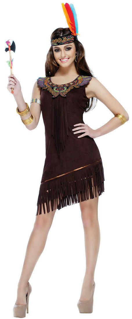 Women's Native American Beauty Costume Dress and Headpiece Medium 8-10
