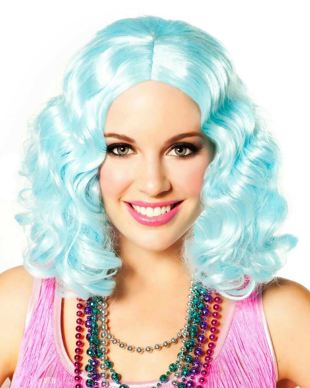 Party Icy Pastel Blue Short and Curly Flapper Adult Costume Wig