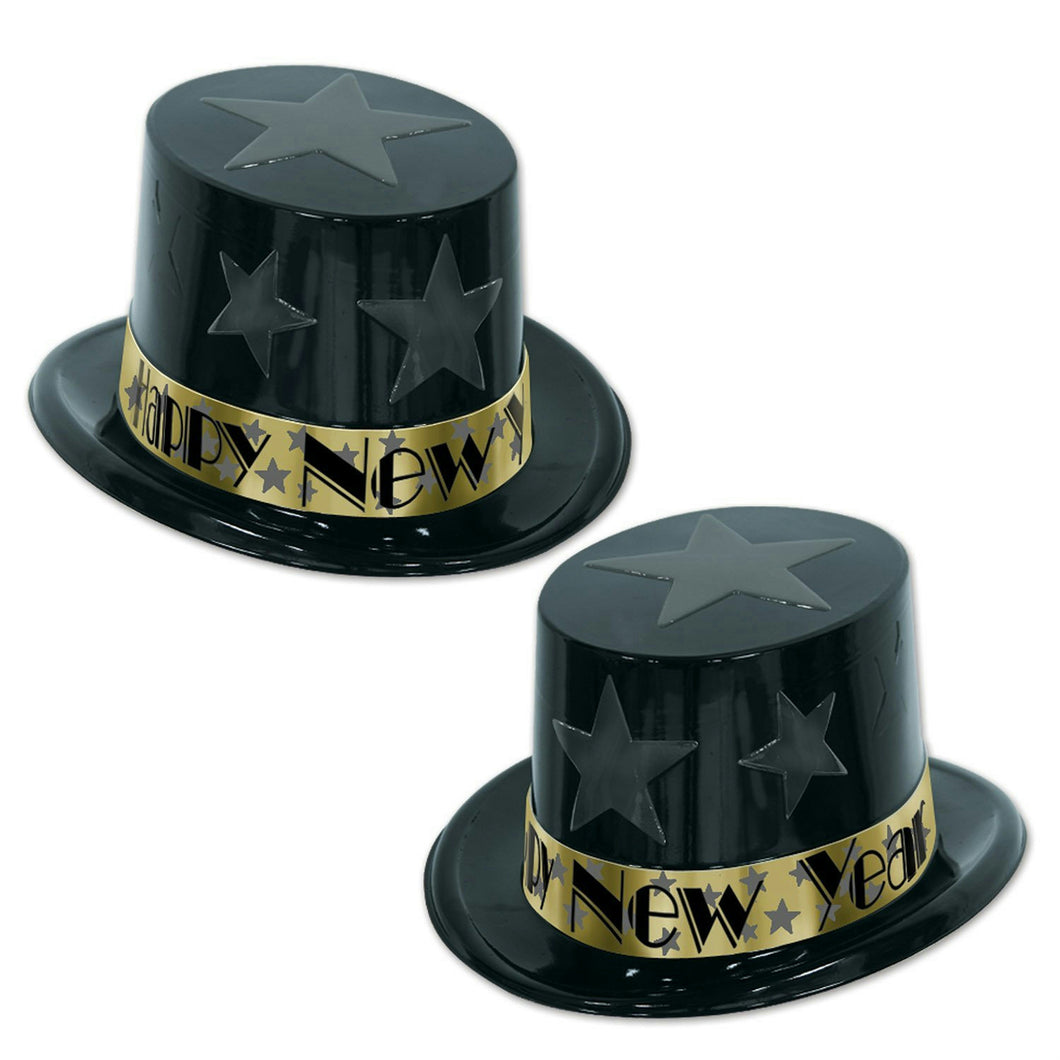 Black and Gold New Year Star Topper Plastic Party Top Hat