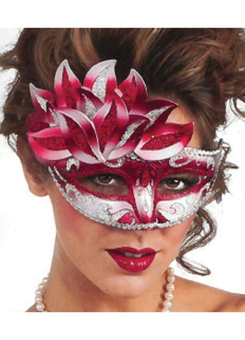 Red White and Silver Venetian Carnival Eye Mask