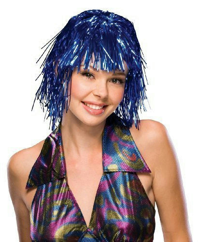 Blue Metallic Tinsel Wig