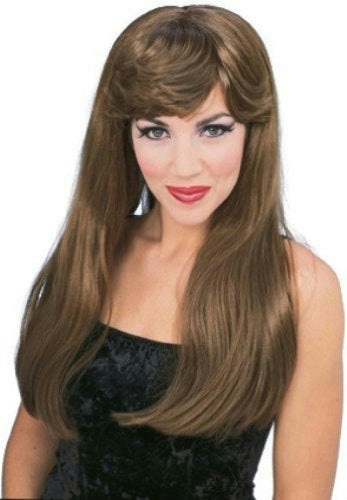 Sexy Long Auburn Brown Glamour Costume Wig