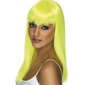 Long Neon Yellow Glamourama Lady Pop Star Wig with Bangs
