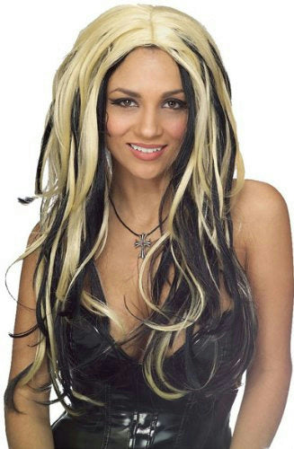 Long Blonde with Black Shake it Pop Star Wig