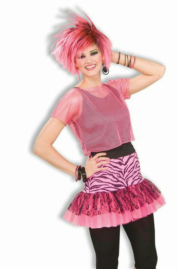 Pop Party Neon Pink 80's Skirt with Zebra Print and Black Lace