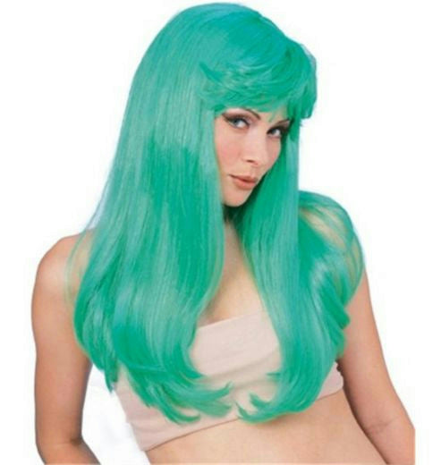 Long Green Glamour Wig with Bangs