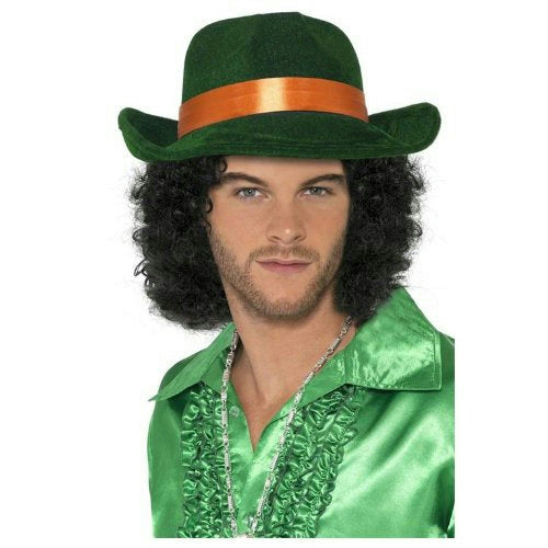 Green Pimp Fedora Hat with Orange Band Great for St. Patrick's Day