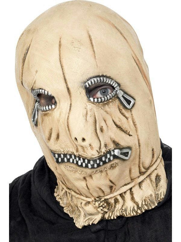 Men's Skin Color Zip Face Overhead Costume Adult Latex Mask with Mock Zippers
