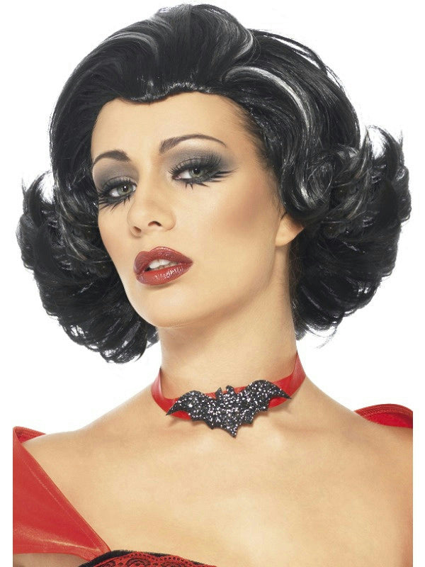 Women's Bijou Boudoir Black Vampiress Wig with White Streaks