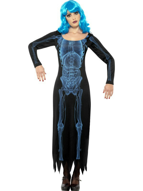 Women's X Ray Costume Long Sleeve Tube Skeleton Dress Size Large