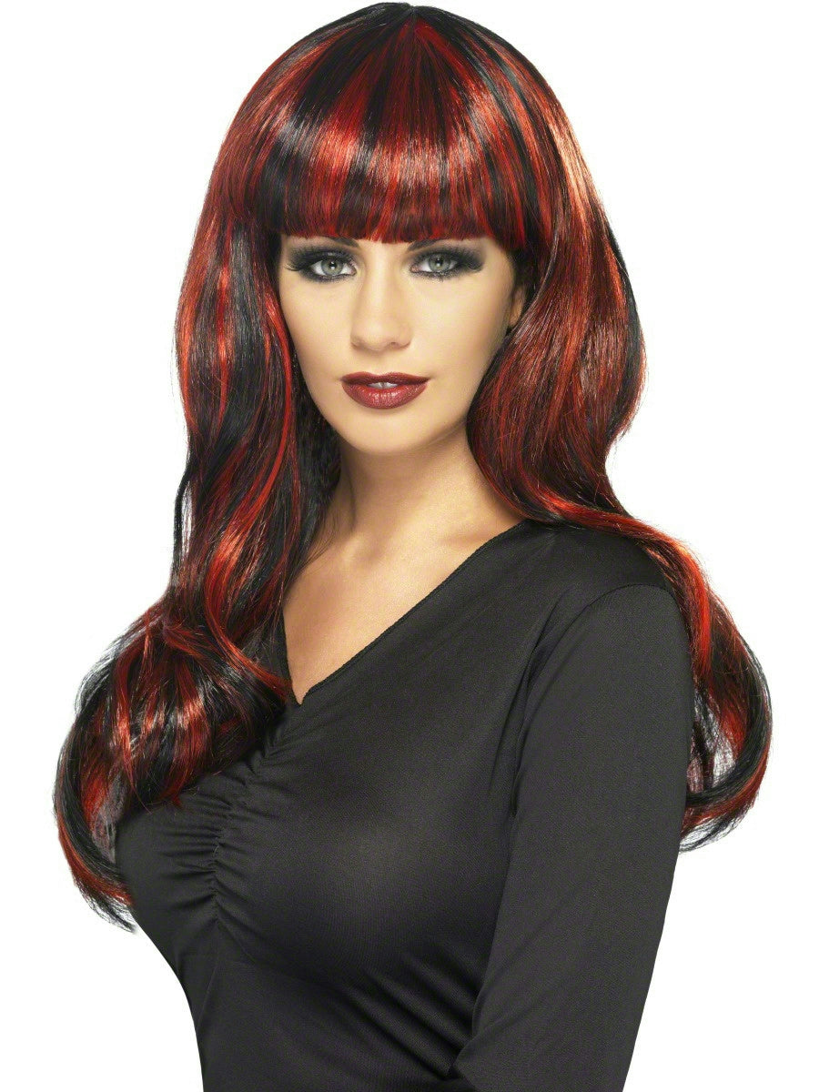 Sinister Siren Black and Red Adult Wig