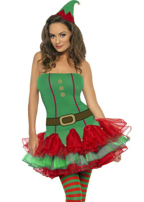 Womens Fever Sexy Red and Green Elf Tutu Dress Adult Costume Size Small