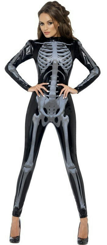 Fever Miss Whiplash Skeleton Catsuit Adult Costume Size Large