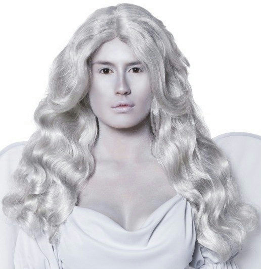 Women's Cemetery Angel Cement Gray Long and Wavy Wig