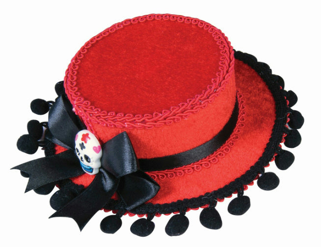 Day of the Dead Red Gaucho Mini Hat with Pom Poms