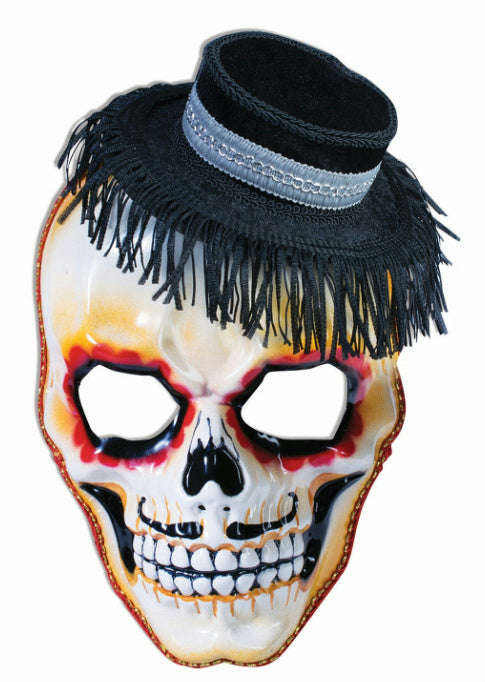 Day of the Dead Masquerade Skull Mask with Attached Mini Hat