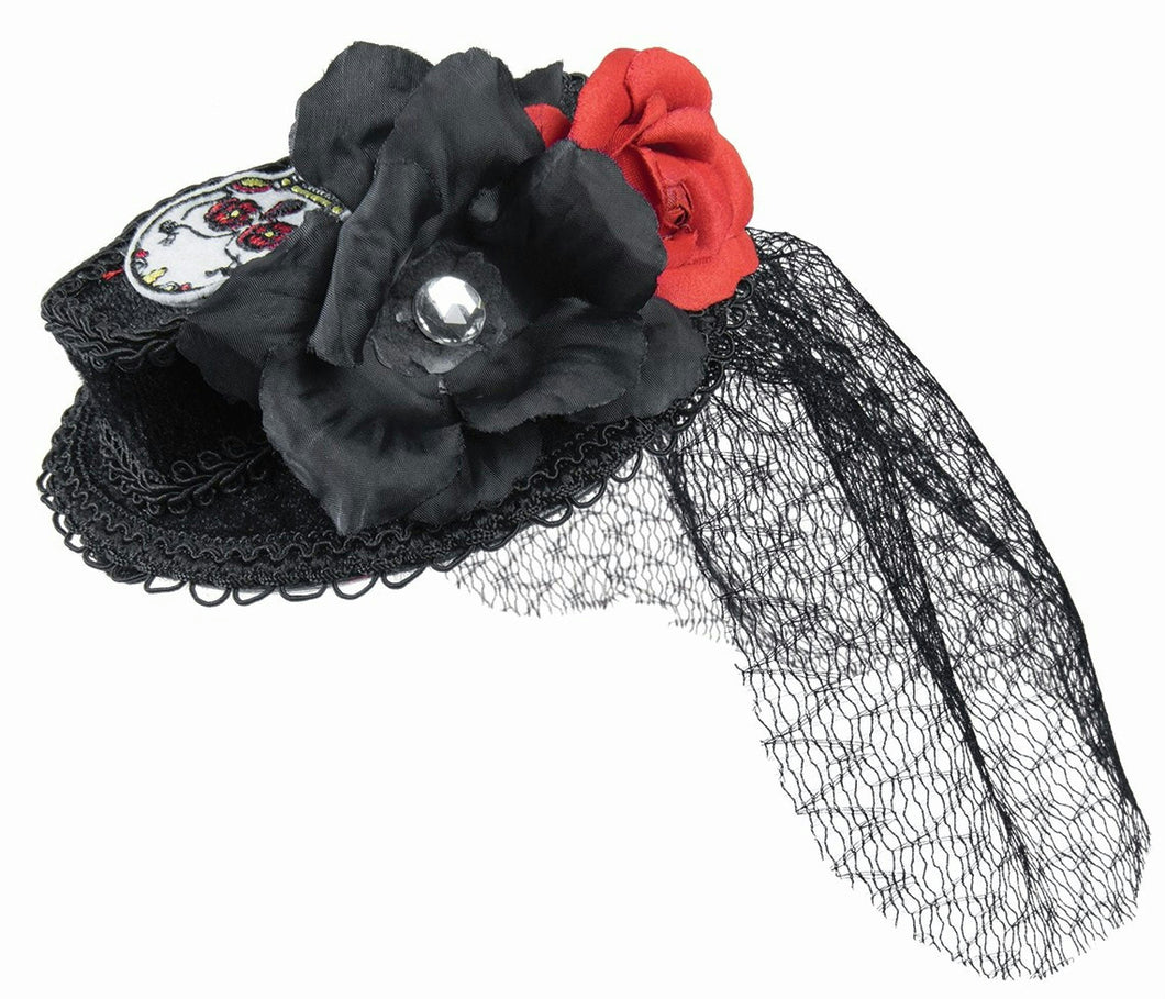 Day of the Dead Mini Coffin Hat with Veil