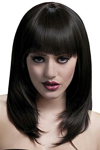 Smiffy's Fever High Quality Brown Feathered Tanja Wig with Bangs & Natural Part
