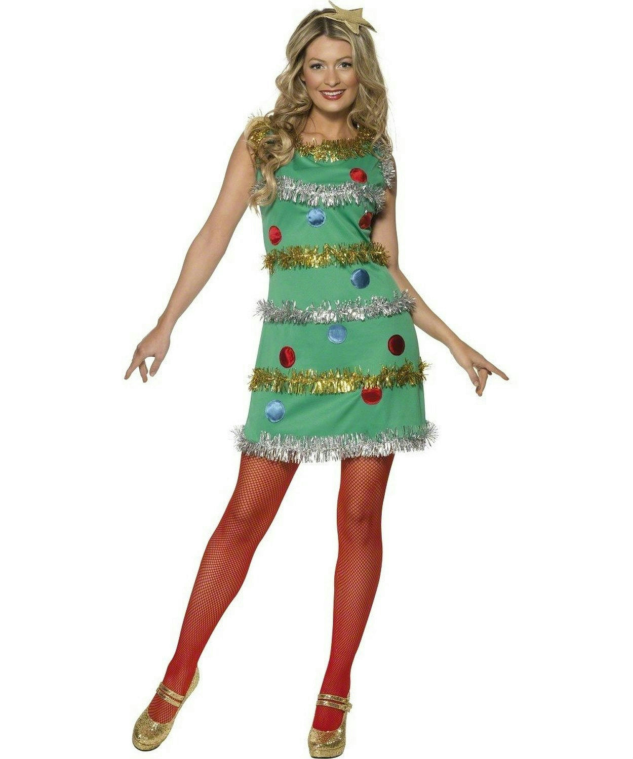 Women's Christmas Tree Adult Costume Dress and Headband Size Small 4-6