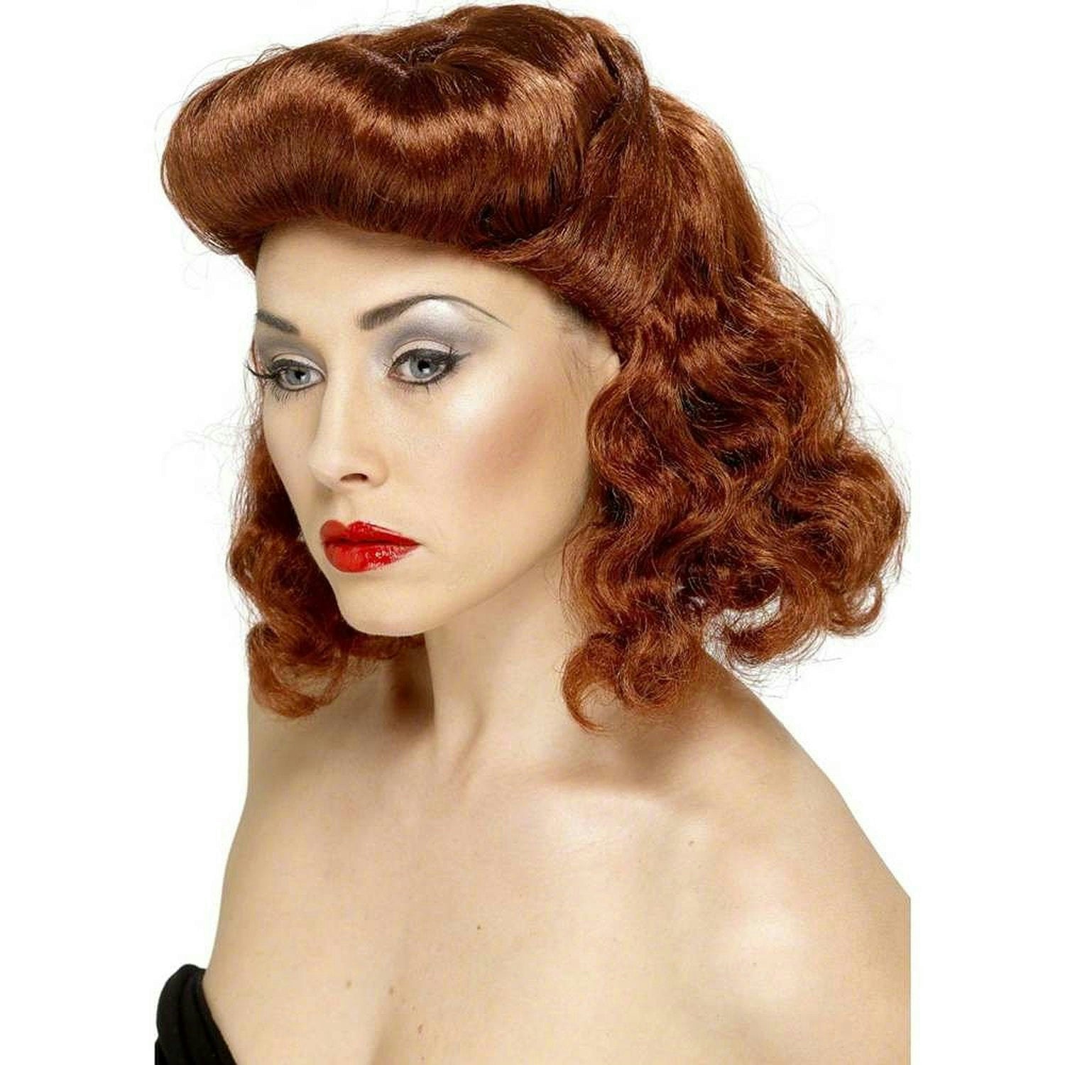 Smiffy's Women's Pin Up Girl Wig Auburn with Loose Curls