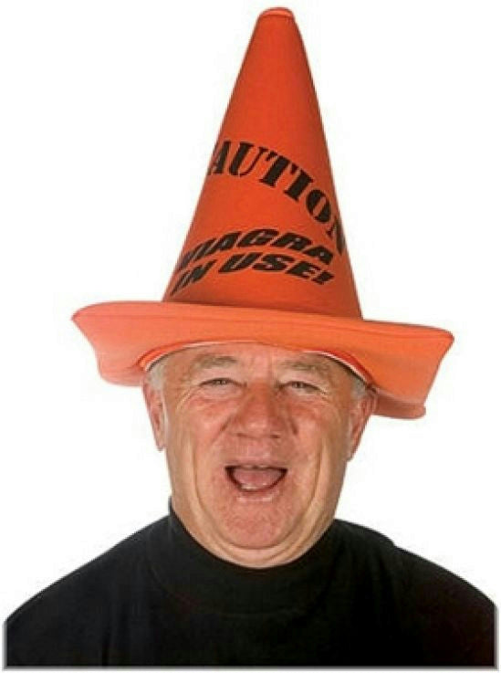 Novelty Caution Orange Traffic Cone Hat Viagra in Use Over The Hill Gag Gift