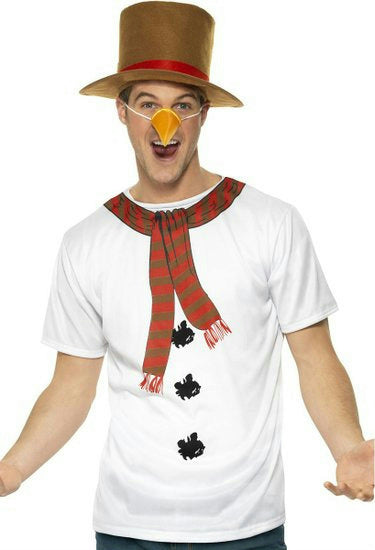 Smiffys Men's Funny Christmas Snowman Instant Kit T-Shirt Hat Nose Costume Set