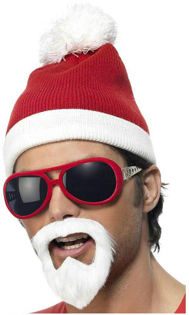 Gangsta Santa Accessory Costume Kit Beanie Hat Beard and Glasses Set