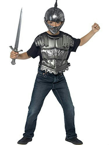 Kids Medieval Armour Accessory Costume Kit Helmet Sword Body Armour Chest Piece